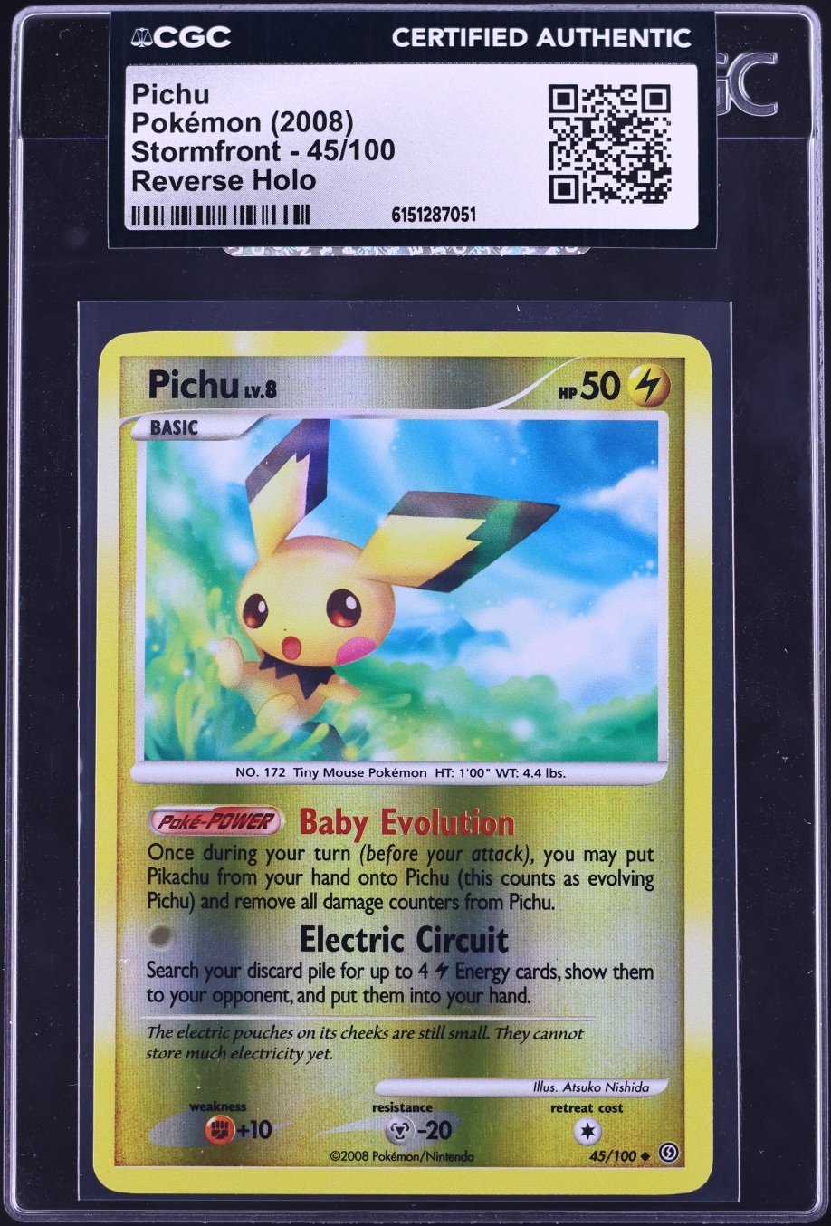 2008 Pokemon Diamond & Pearl Stormfront Reverse Holo Pichu #45 CGC AUTH