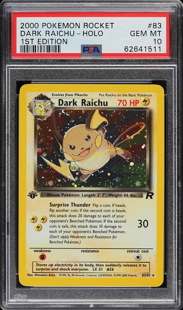 2000 Pokemon Team Rocket 1st Edition Holo Dark Raichu #83 PSA 10 GEM MINT