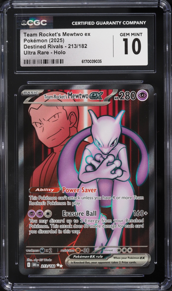2025 Pokemon Scarlet & Violet Destined Rivals Full Art Team Rocket's Mewtwo ex #213 CGC 10 GEM
