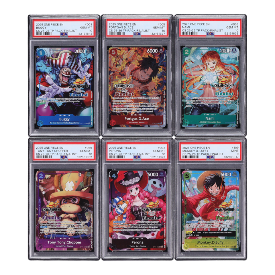 Lot(6) 2025 One Piece Championship '25 Top Player Buggy Ace Nami Chopper Perona Luffy PSA 9-10