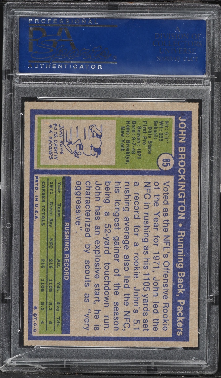 1972 Topps Football John Brockington #85 PSA 8 NM-MT