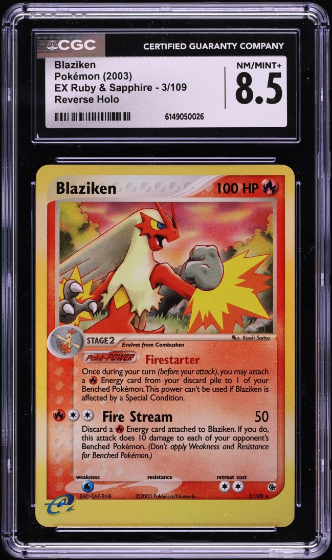 2003 Pokemon EX Ruby & Sapphire Reverse Holo Blaziken #3 CGC 8.5 NM-MT+