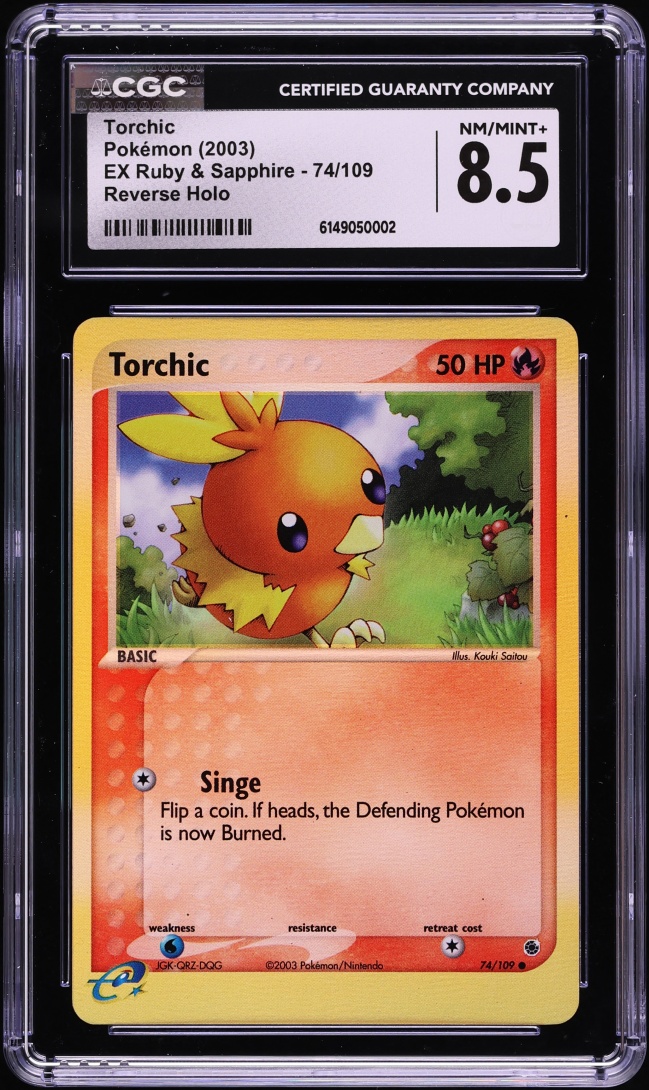 2003 Pokemon EX Ruby & Sapphire Reverse Holo Torchic #74 CGC 8.5 NM-MT+