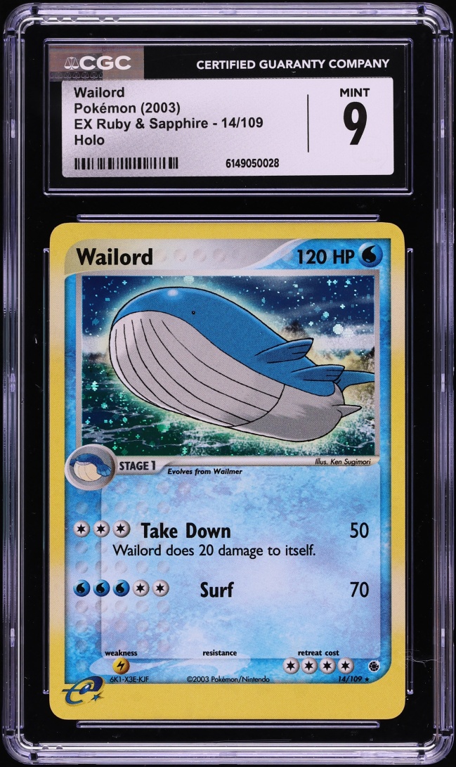 2003 Pokemon EX Ruby & Sapphire Holo Wailord #14 CGC 9 MINT