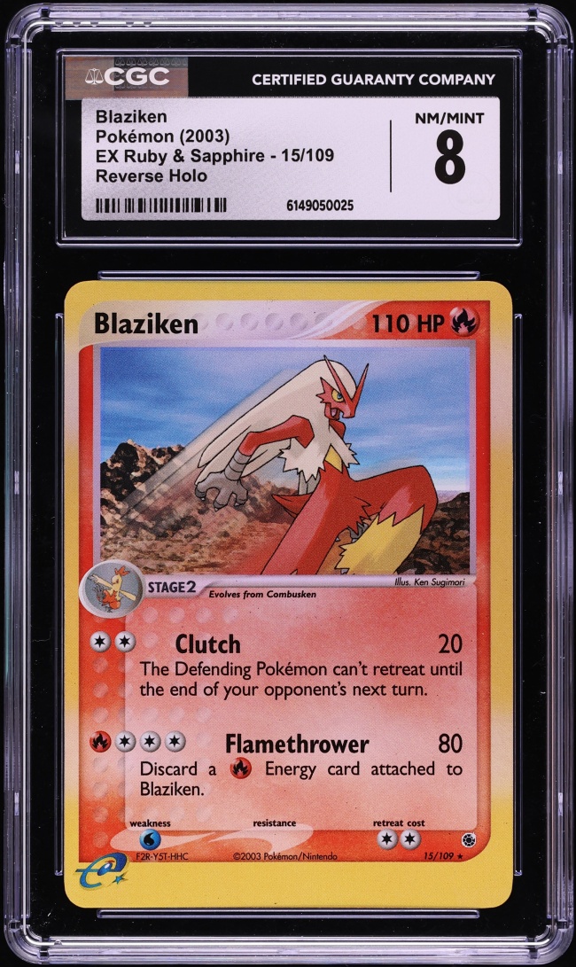 2003 Pokemon EX Ruby & Sapphire Reverse Holo Blaziken #15 CGC 8 NM-MT