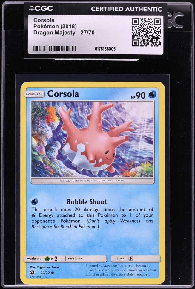 2018 Pokemon Sun & Moon Dragon Majesty Corsola #27 CGC AUTH