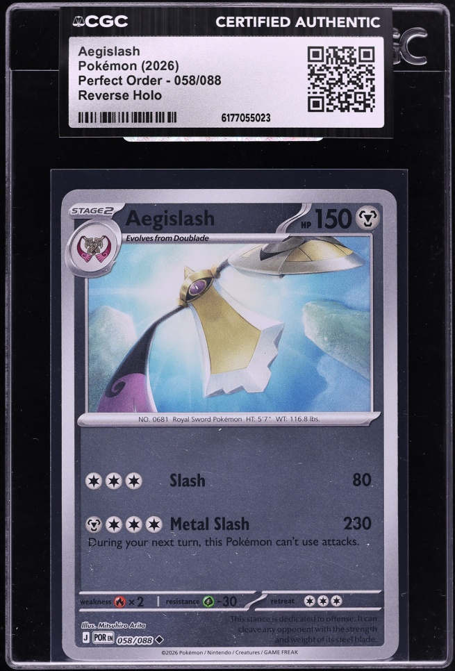 2026 Pokemon Mega Evolution Perfect Order Reverse Holo Aegislash #058 CGC AUTH