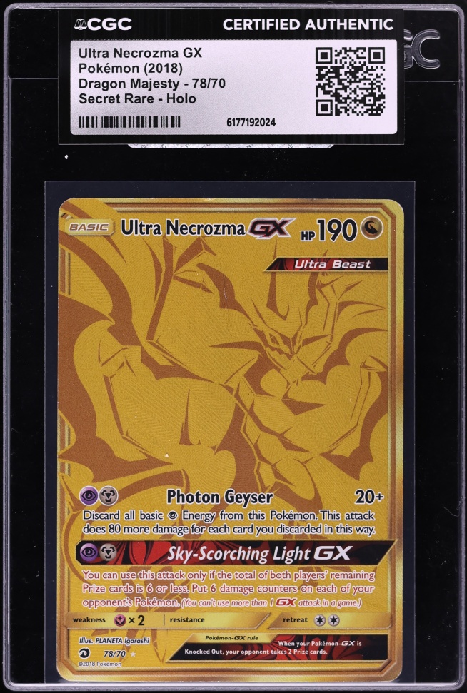 2018 Pokemon Sun & Moon Dragon Majesty Gold Rare Ultra Necrozma GX #78 CGC AUTH