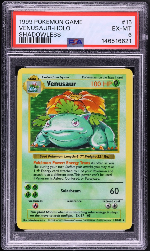 1999 Pokemon Base Set Shadowless Holo Venusaur #15 PSA 6 EXMT