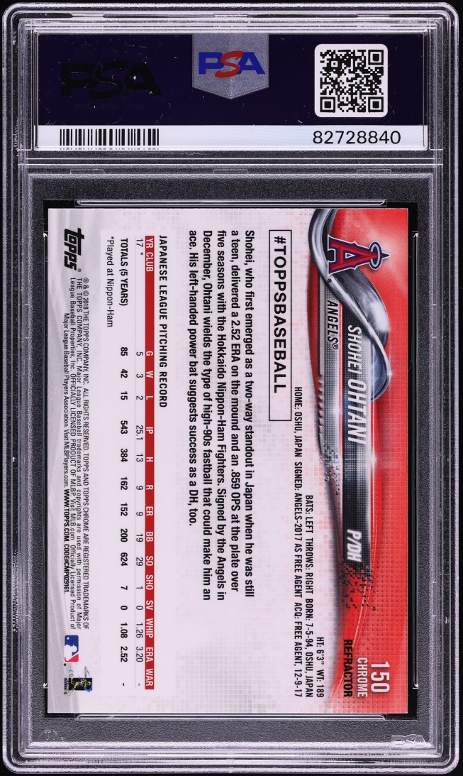 2018 Topps Chrome Sepia Refractor Shohei Ohtani ROOKIE #150 PSA 10 GEM MINT