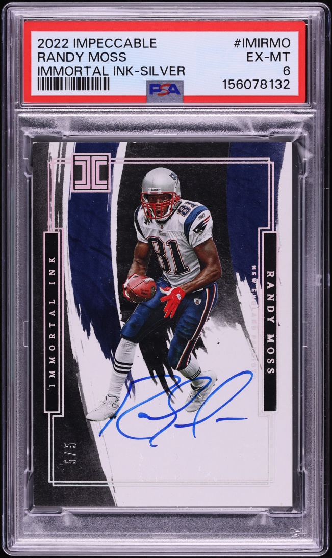2022 Panini Impeccable Immortal Ink Silver Randy Moss AUTO 5/5 #IMIRMO PSA 6 EXMT