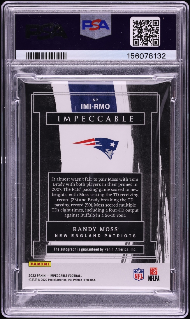 2022 Panini Impeccable Immortal Ink Silver Randy Moss AUTO 5/5 #IMIRMO PSA 6 EXMT