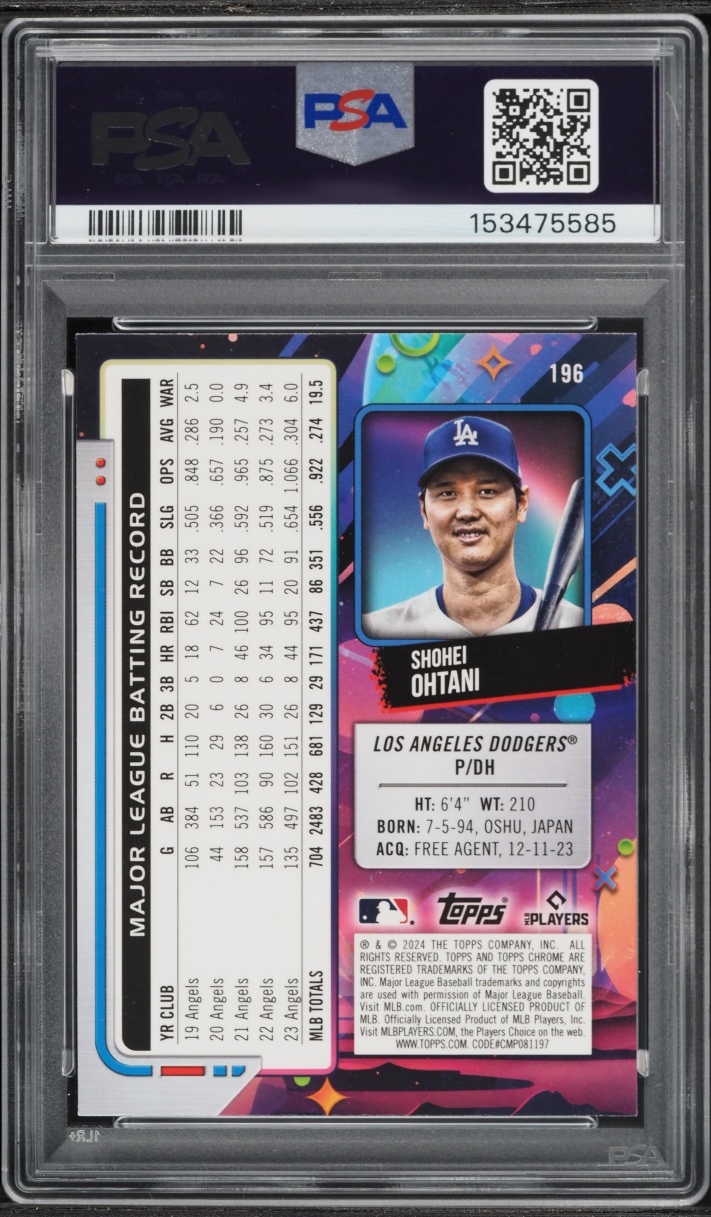 2024 Topps Chrome Cosmic Orange Galactic Shohei Ohtani /25 #196 PSA 10 GEM MINT