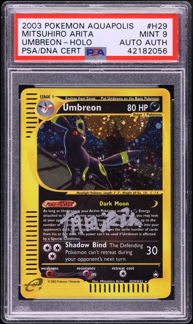 2003 Pokemon Aquapolis Holo Umbreon Mitsuhiro Arita AUTO #H29 PSA 9 MINT