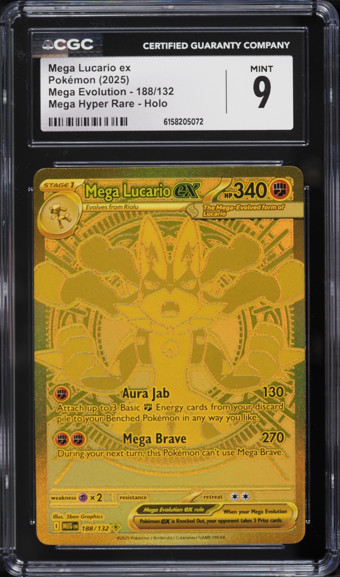 2025 Pokemon Mega Evolution Gold Rare Mega Lucario EX #188 CGC 9 MINT
