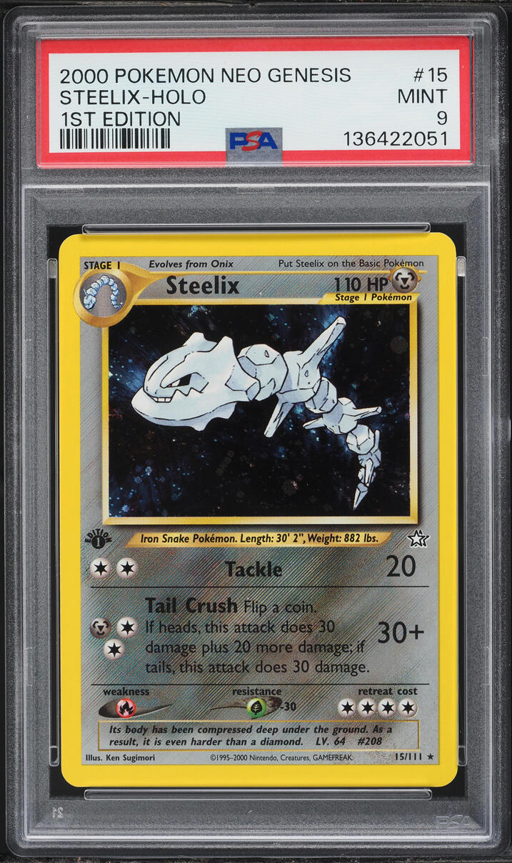2000 Pokemon Neo Genesis 1st Edition Holo Steelix #15 PSA 9 MINT