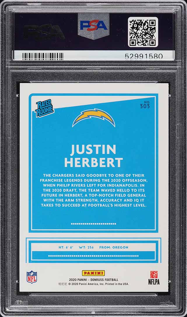 2020 Donruss Football Justin Herbert ROOKIE #303 PSA 9 MINT