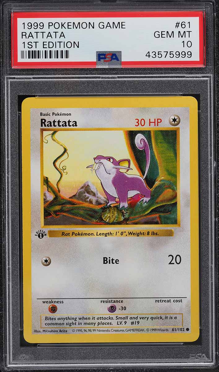 1999 Pokemon Base Set Shadowless 1st Edition Rattata #61 PSA 10 GEM MINT