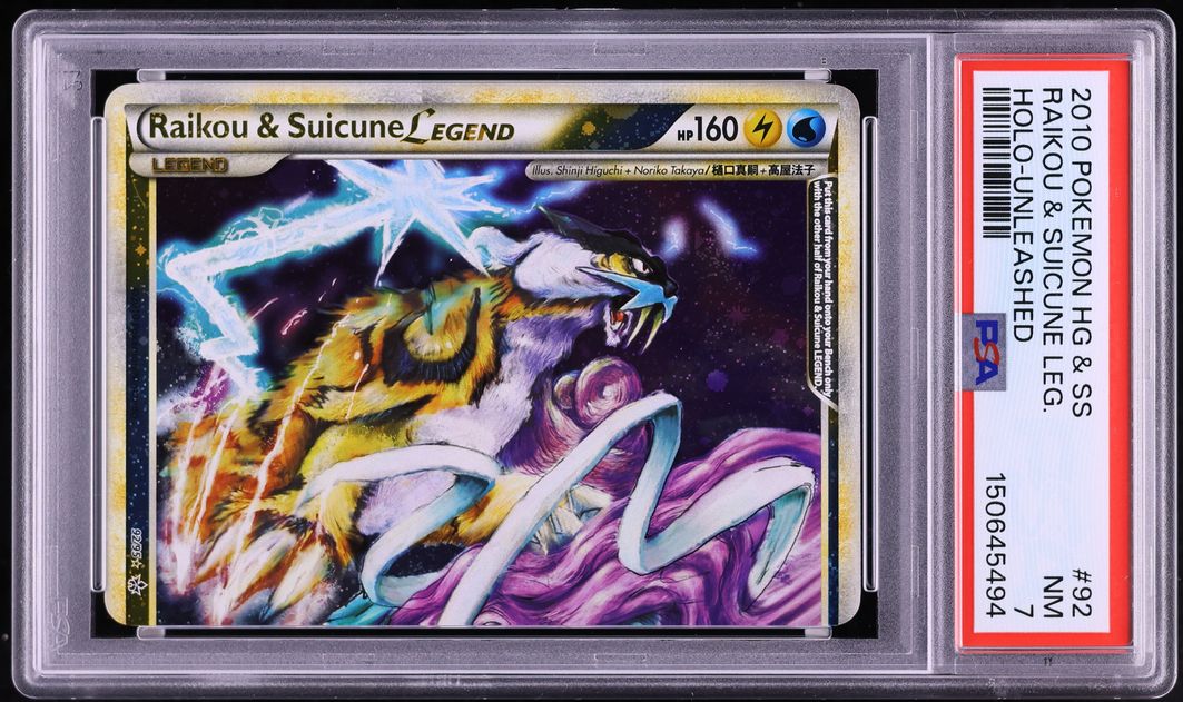 2010 Pokemon HeartGold & SoulSilver Unleashed Holo Raikou & Suicune Legend #92 PSA 7 NRMT