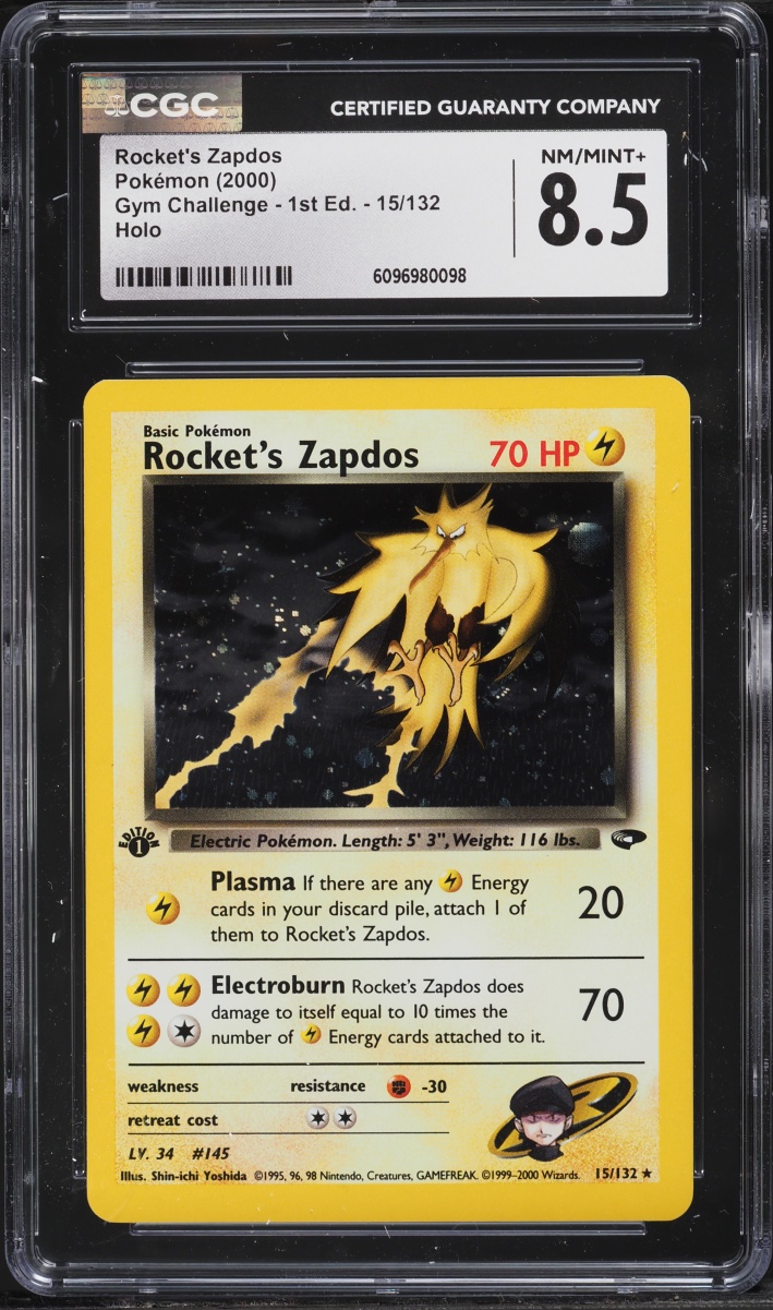 2000 Pokemon Gym Challenge 1st Edition Holo Rocket's Zapdos #15 CGC 8.5 NM-MT+