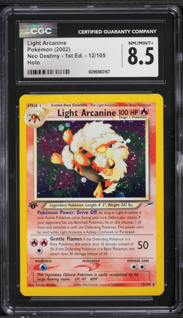 2002 Pokemon Neo Destiny 1st Edition Holo Light Arcanine #12 CGC 8.5 NM-MT+