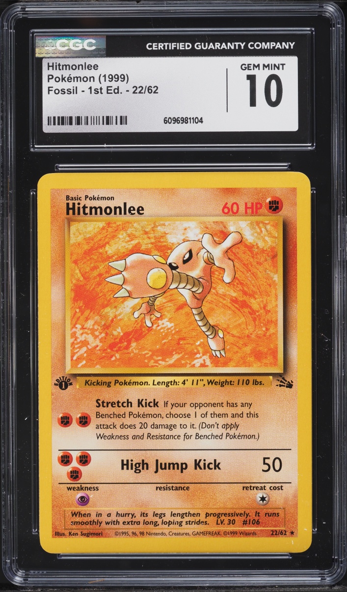 1999 Pokemon Fossil 1st Edition Hitmonlee #22 CGC 10 GEM MINT