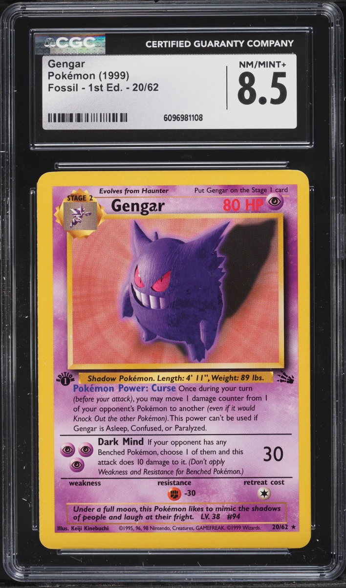1999 Pokemon Fossil 1st Edition Gengar #20 CGC 8.5 NM-MT+