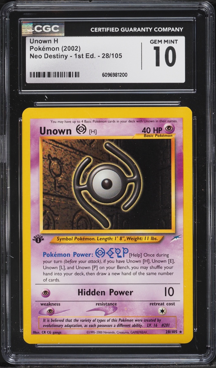 2002 Pokemon Neo Destiny 1st Edition Unown H #28 CGC 10 GEM MINT