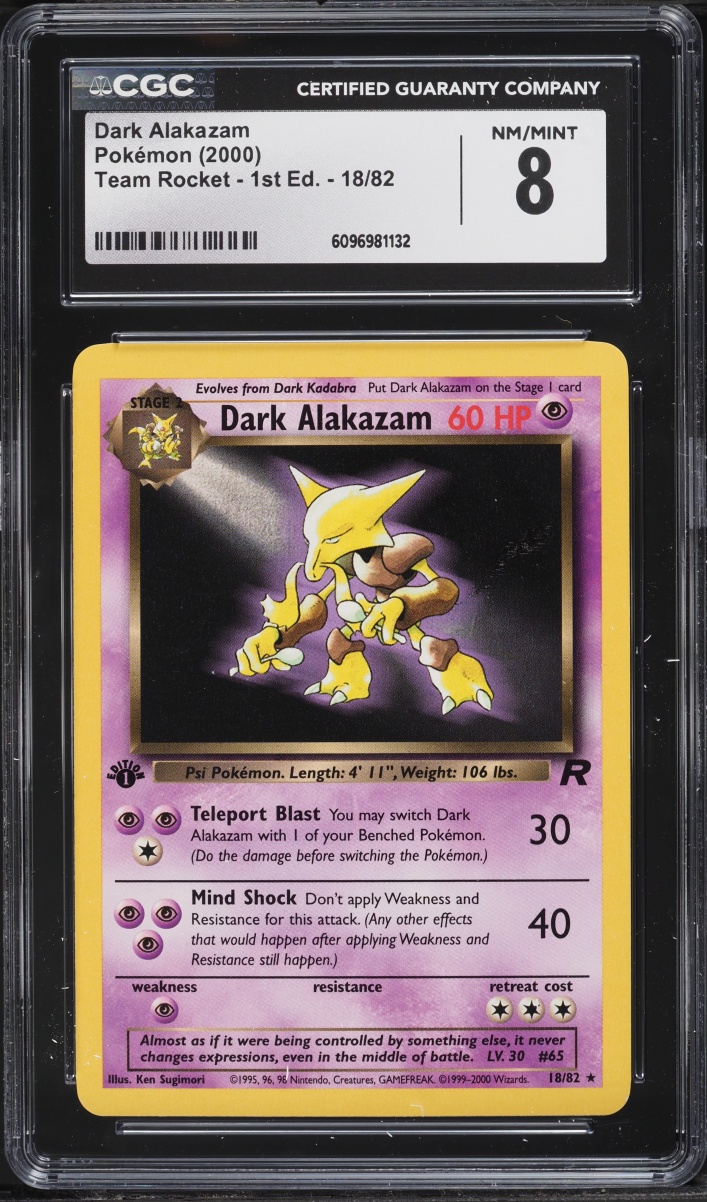 2000 Pokemon Team Rocket 1st Edition Dark Alakazam #18 CGC 8 NM-MT