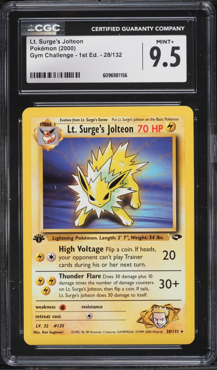 2000 Pokemon Gym Challenge 1st Edition Lt. Surge's Jolteon #28 CGC 9.5 MINT+