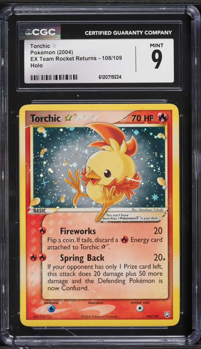 2004 Pokemon EX Team Rocket Returns Holo Torchic Gold Star #108 CGC 9 MINT