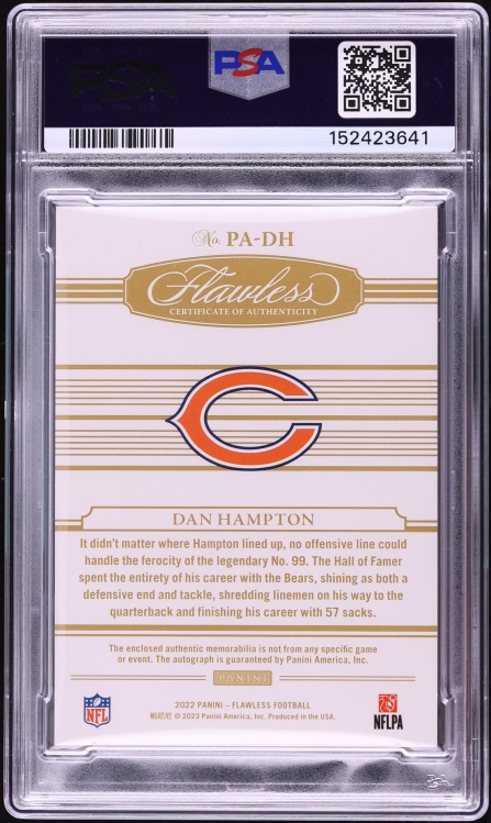 2022 Panini Flawless Platinum Dan Hampton NFL SHIELD PATCH AUTO 1/1 #PA-DH PSA 9 MINT