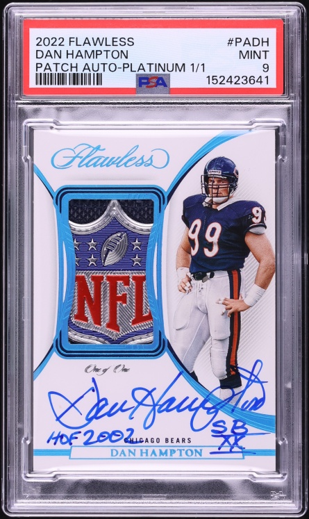 2022 Panini Flawless Platinum Dan Hampton NFL SHIELD PATCH AUTO 1/1 #PA-DH PSA 9 MINT