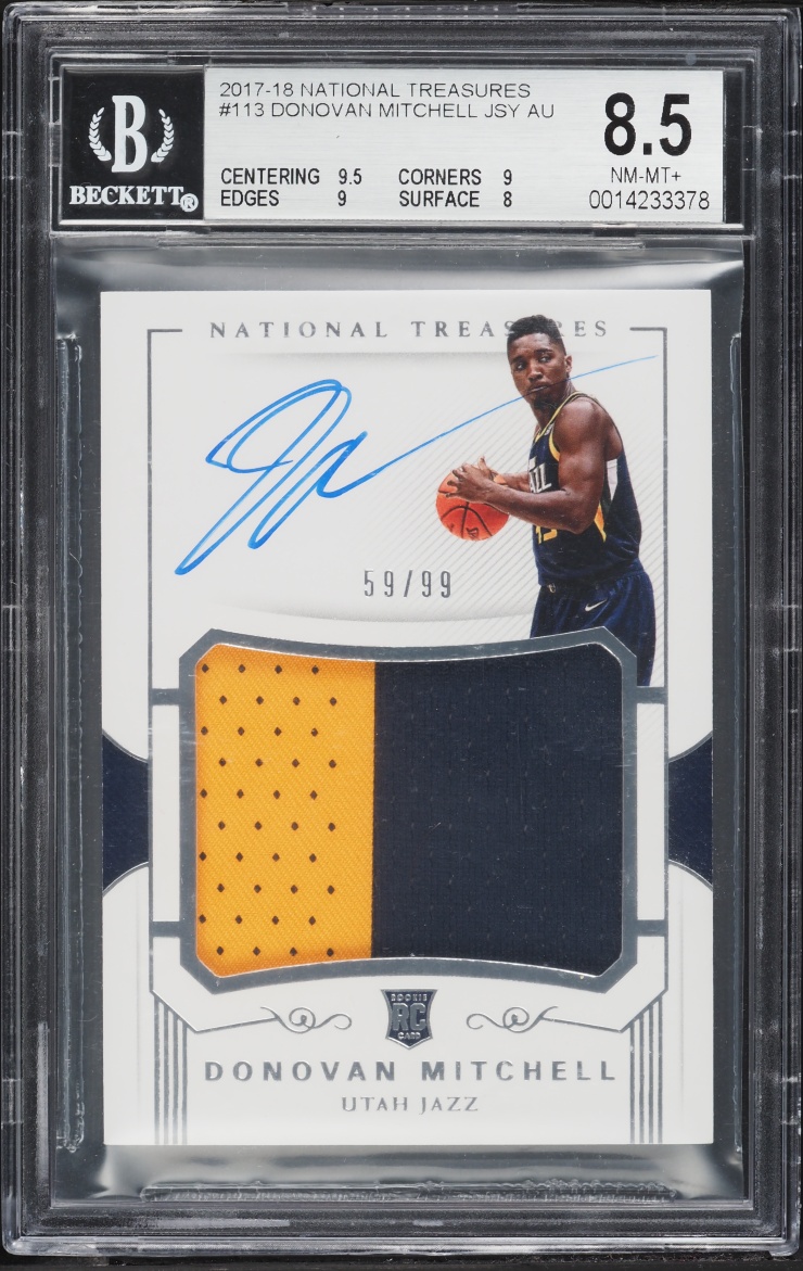 2017 National Treasures Donovan Mitchell ROOKIE PATCH AUTO /99 #113 BGS 8.5 NM-MT+