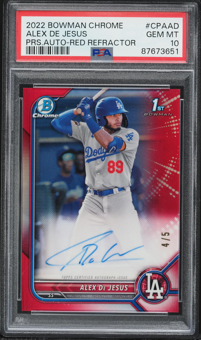 2022 Bowman Chrome Red Refractor Alex De Jesus PROSPECT AUTO /5 #CPA-AD PSA 10 GEM MINT