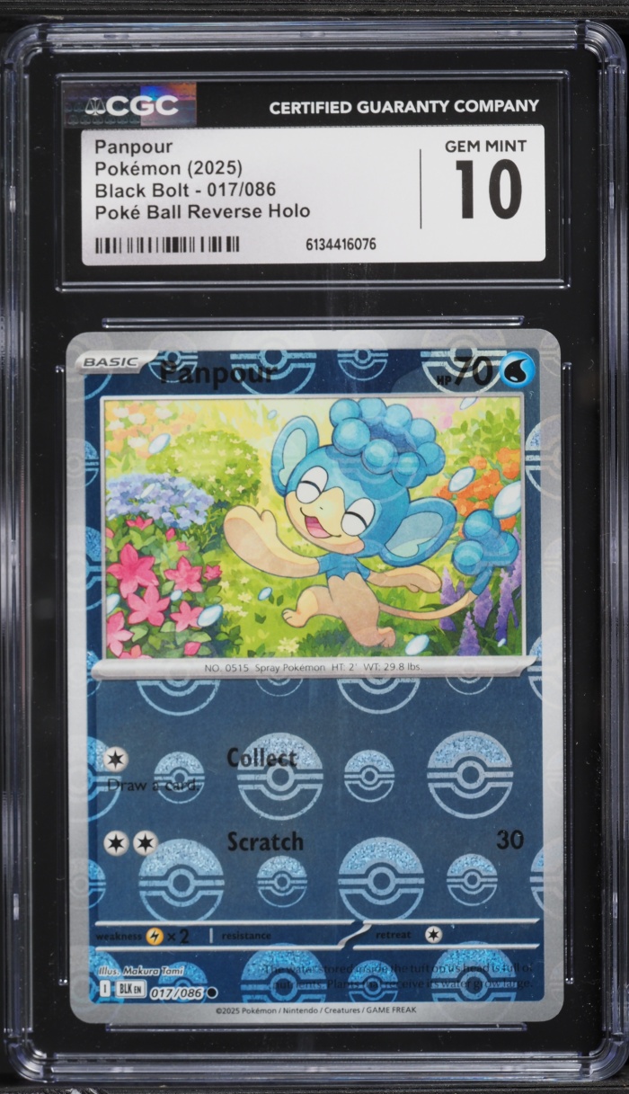 2025 Pokemon Scarlet & Violet Black Bolt Poke Ball Reverse Holo Panpour #17 CGC 10 GEM MINT