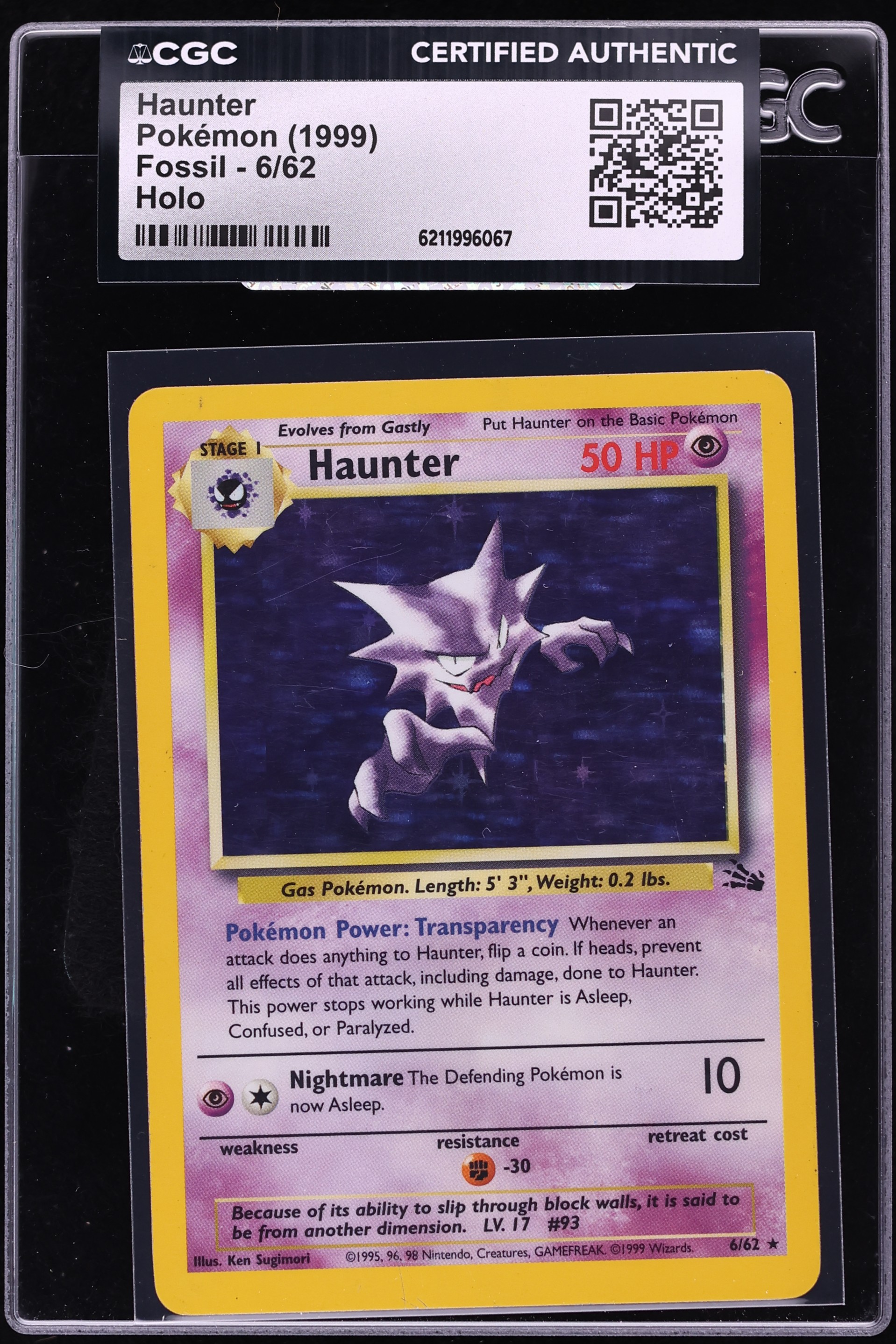 1999 Pokemon Fossil Holo Haunter #6 CGC AUTH