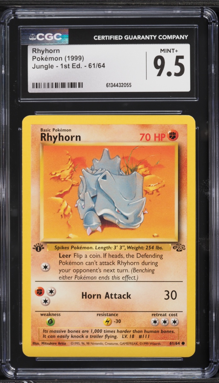 1999 Pokemon Jungle 1st Edition Rhyhorn #61 CGC 9.5 MINT+