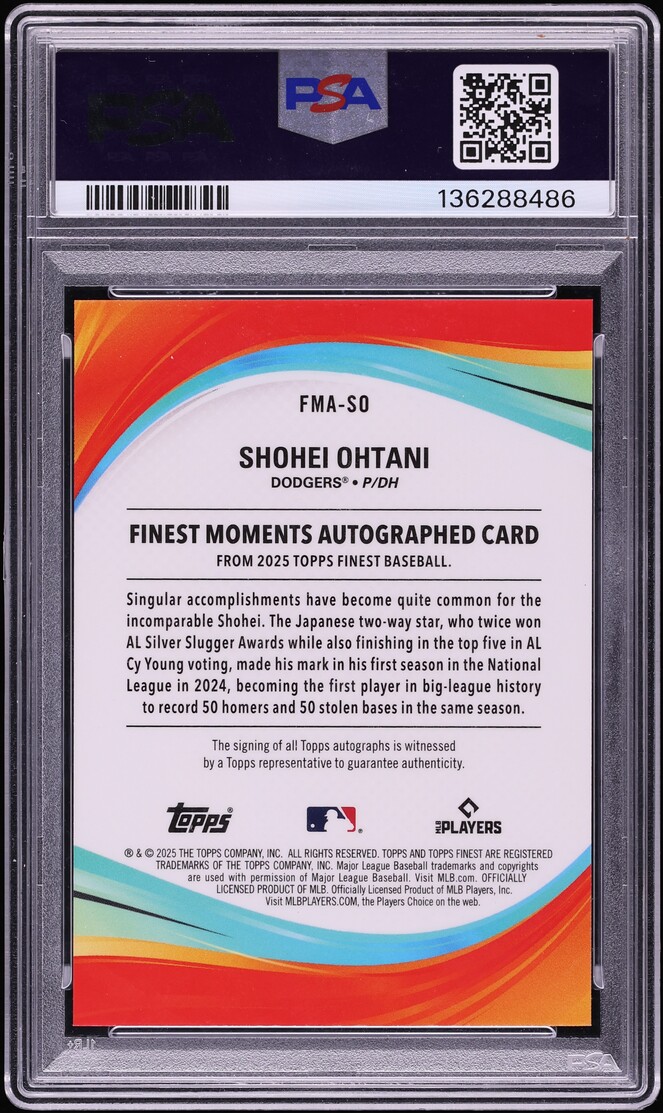 2025 Finest Moments Orange Refractor Shohei Ohtani AUTO /25 #FMASO PSA 10 GEM MINT