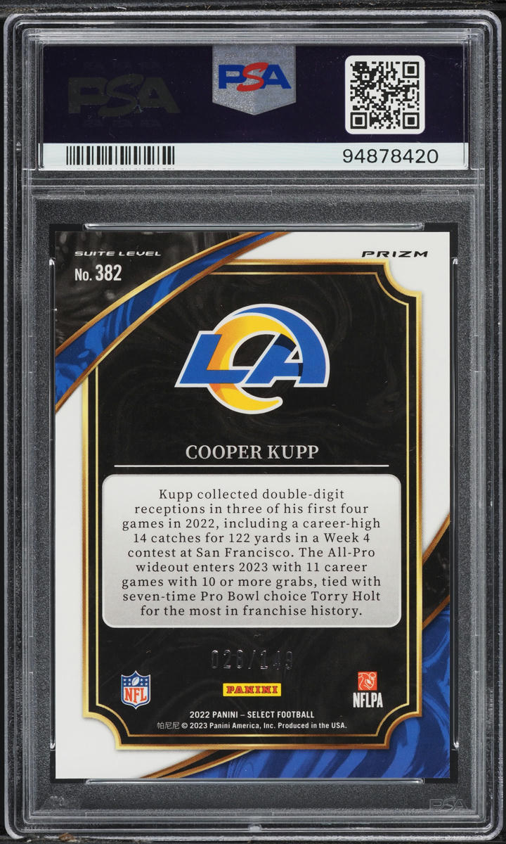 2022 Select Suite Level Tri-Color Prizm Cooper Kupp /149 #382 PSA 10 GEM MINT