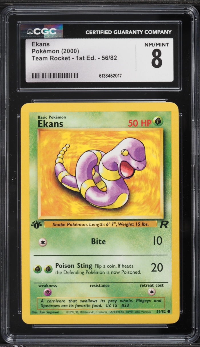 2000 Pokemon Team Rocket 1st Edition Ekans #56 CGC 8 NM-MT
