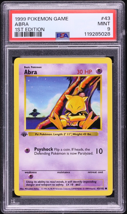 1999 Pokemon Base Set Shadowless 1st Edition Abra #43 PSA 9 MINT