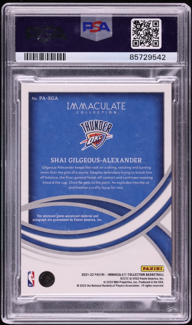 2021 Immaculate Collection Premium Gilgeous-Alexander PATCH AUTO DNA 10 /15 PSA 7 NRMT