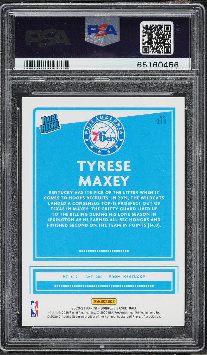 2020 Donruss Choice Gold Tyrese Maxey ROOKIE /10 #211 PSA 9 MINT - Photo 2