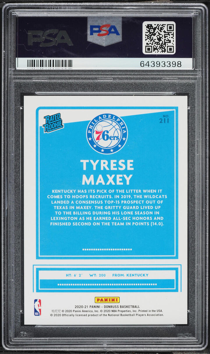 2020 Donruss Gold Laser Tyrese Maxey ROOKIE /10 #211 PSA 9 MINT - Photo 2
