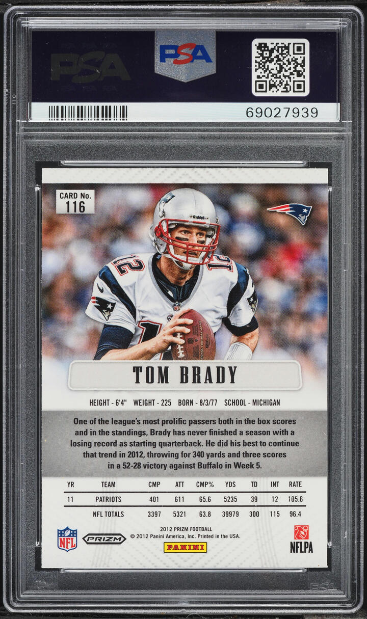 2012 Panini Prizm Silver Tom Brady #116 PSA 9 MINT - Photo 2