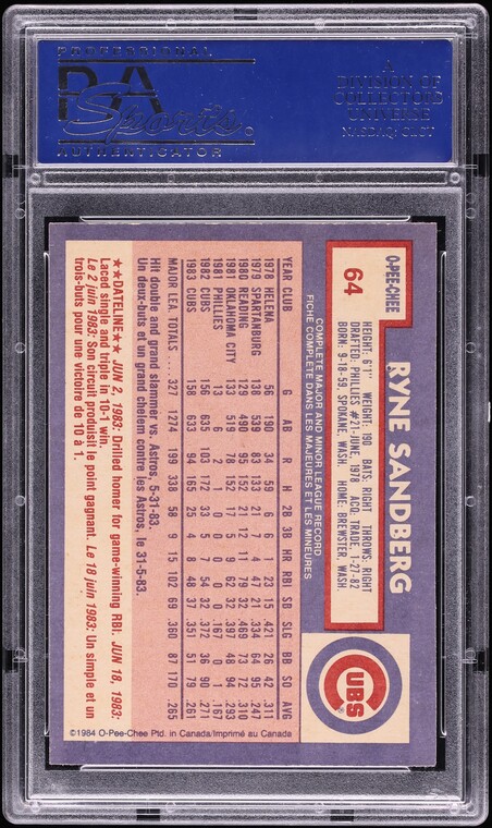 1984 O-Pee-Chee Ryne Sandberg #64 PSA 8.5 NM-MT+