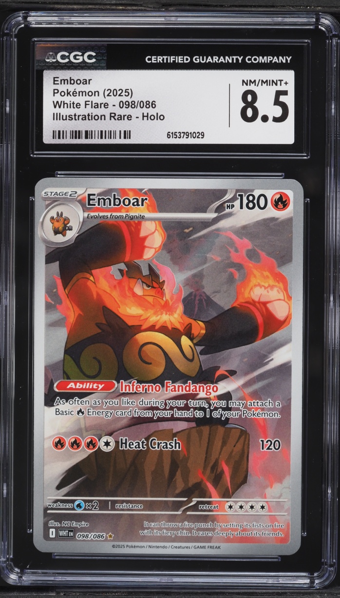 2025 Pokemon Scarlet & Violet White Flare IR Emboar #98 CGC 8.5 NM-MT+