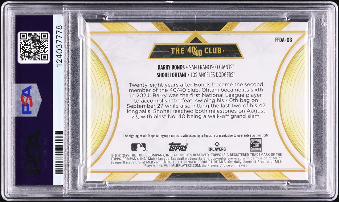 2025 Topps Sterling 40/40 Barry Bonds & Shohei Ohtani AUTO 1/1 #FFDA-OB PSA 8
