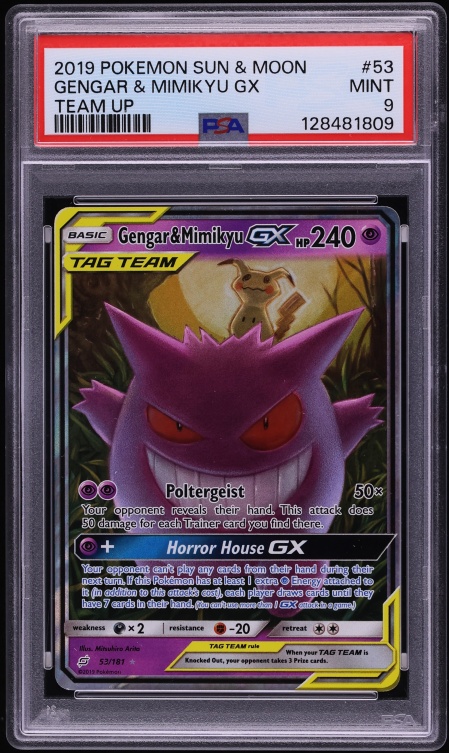 2019 Pokemon Sun & Moon Team Up Gengar & Mimikyu GX #53 PSA 9 MINT